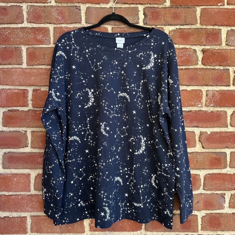 Chicos Zenergy star tunic top navy blue Long sleeve womens 2 sz 12 NEW - Picture 2 of 9